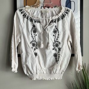 David Brooks White Blouse with Black Embroidery